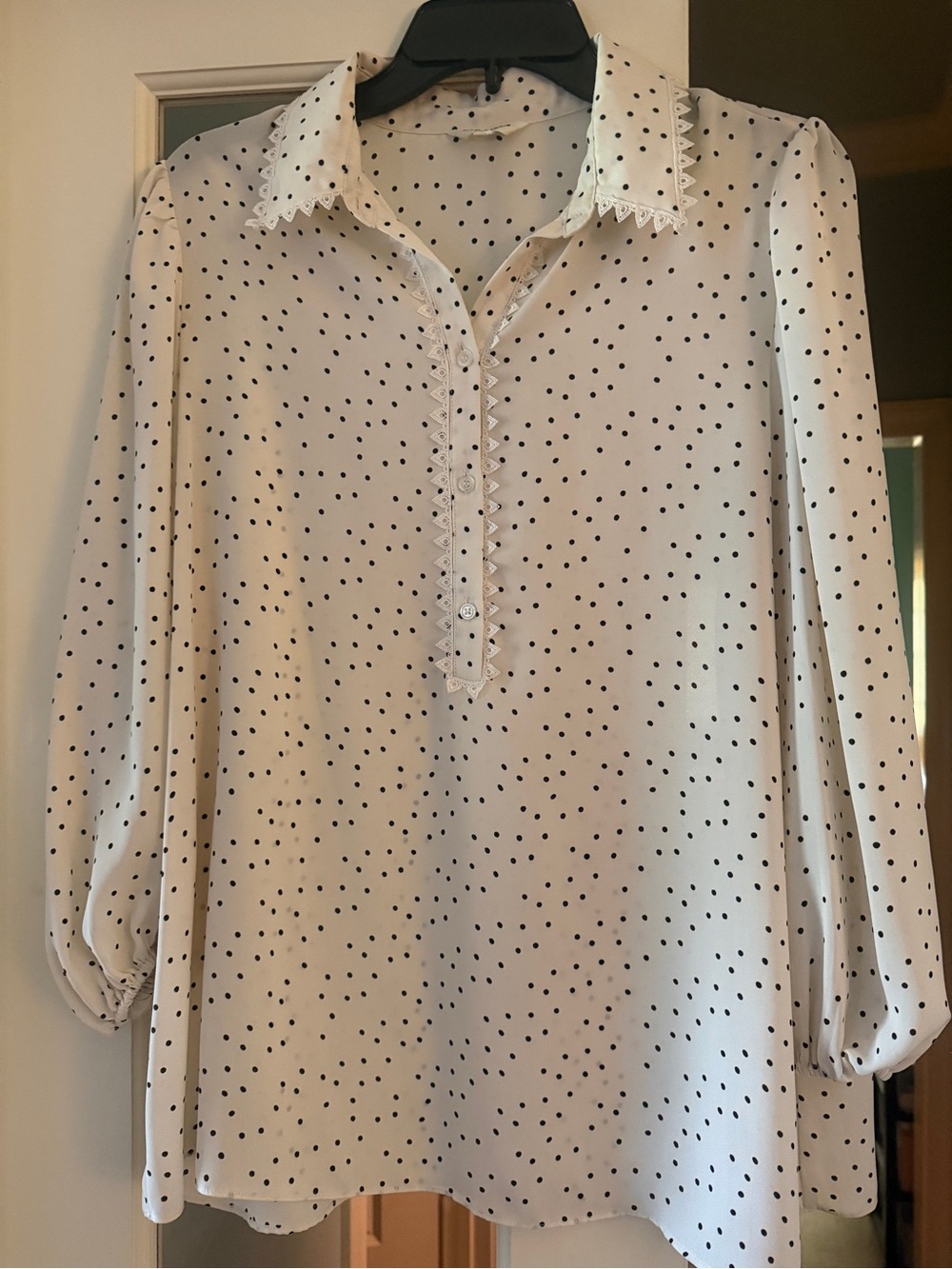 Like new MAX Studio Polka Dot Long-Sleeve Collared Blouse - Cream with Black dot